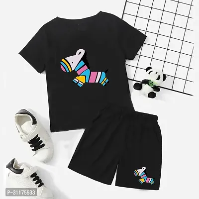 Fabulous Black Printed Cotton T-Shirts with Shorts For Boys-thumb0