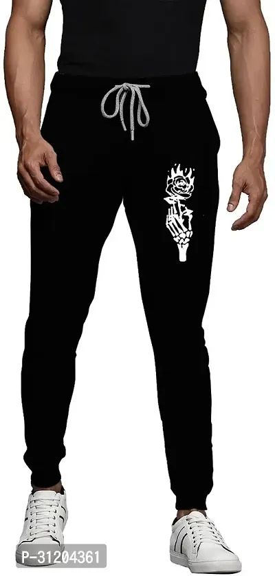 Stylish Black Cotton Blend Printed Regular Track Pant For Men-thumb0