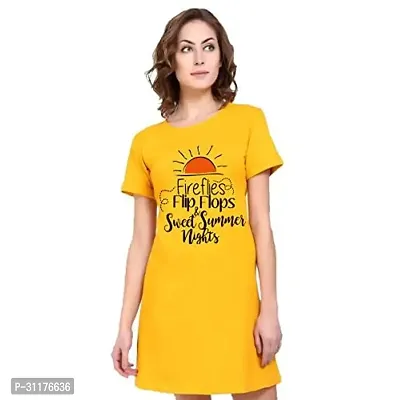 Stylish Yellow Cotton Blend Printed Dress For Women