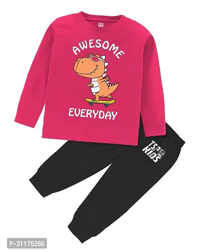 Fabulous Pink Printed Cotton T-Shirts with Trousers For Boys-thumb0