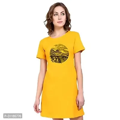 Stylish Yellow Cotton Blend Printed Dress For Women