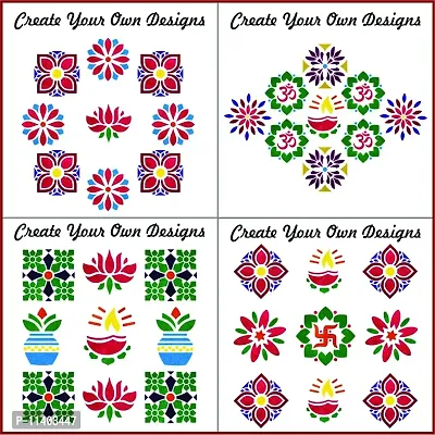 MustHaves Wooden Rangoli Stencils with Color Rangoli Making Kit with Rangoli Colour for Diwali Decoration (Stencils 4 pcs-6x6 inches, Rangoli-4 Colors, Total 200gm) (WSC-56R)-thumb4