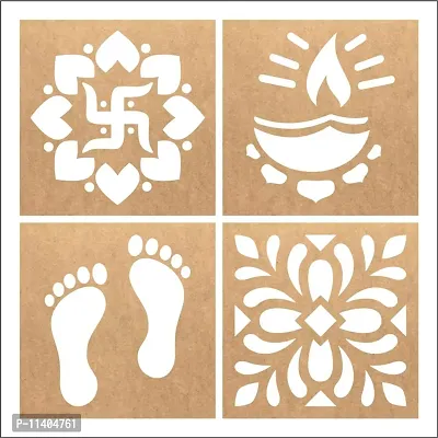 Wooden Rangoli Stencils Set Rangoli Making Kit for Diwali Decoration | Home Decoration Rangoli Making Stencils (4 pcs, 8x8 inches) (WSC-88S)