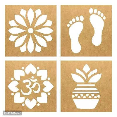 Wooden Rangoli Stencils Set Rangoli Making Kit for Diwali Decoration | Home Decoration Rangoli Making Stencils (4 pcs, 8x8 inches) (WSC-168S)