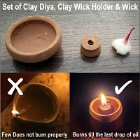 MustHaves Handmade Earthen Clay Diya | Deepak | Diwali Diya | Oil Lamp for Pooja | Decoration - Set of 21 Pcs with Cotton Wick/Batti & Wick Holder (Clay 21 pcs)-thumb1