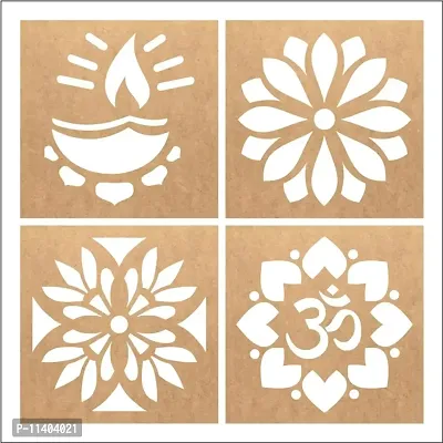 Wooden Rangoli Stencils Set Rangoli Making Kit for Diwali Decoration | Home Decoration Rangoli Making Stencils (4 pcs, 8x8 inches) (WSC-78S)