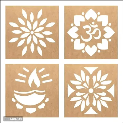 Wooden Rangoli Stencils Set Rangoli Making Kit for Diwali Decoration | Home Decoration Rangoli Making Stencils (4 pcs, 8x8 inches) (WSC-28S)