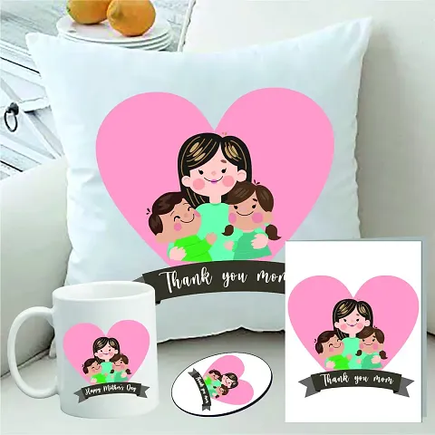 Picrazee “Love You Mom” Happy Birthday Gift for Mom Mother Mummy (1 Cushion 12”*12” with Filler, 1 Ceramic Mug, 1 Fridge Magnet, 1 Greeting Card)