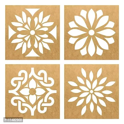 Wooden Rangoli Stencils Set Rangoli Making Kit for Diwali Decoration | Home Decoration Rangoli Making Stencils (4 pcs, 8x8 inches) (WSC-118S)