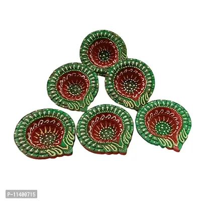 MustHaves Pack of 6 Hand Crafted & Painted Terracotta Earthen Clay Diya | Mitti Diya | Deepak | Diwali Diya | Oil Lamps for Pooja | Home Decoration (Terracota 6 pcs)-thumb2