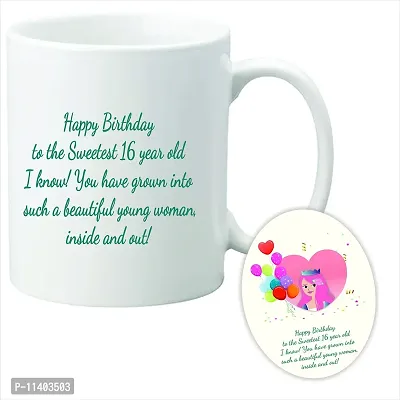 Picrazee Happy Sweet 16th Birthday Gift | Birthday Combo Pack | Friend | Siblings | BFF (Printed - 1 pc White Coffee Mug & 1 pc Fridge Magnet)""