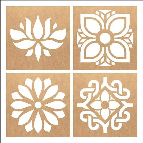 MustHaves Wooden Rangoli Stencils Set for Diwali Decoration | Home Decoration (4 pcs, 4x4 inches)