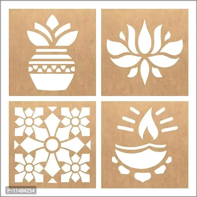 Wooden Rangoli Stencils Set Rangoli Making Kit for Diwali Decoration | Home Decoration Rangoli Making Stencils (4 pcs, 8x8 inches) (WSC-38S)