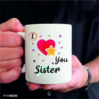 Picrazee ?I Love You Sister? Gift for Sister on Her Birthday (1 pc 12?x12? Satin Cushion with Filler, Coffee Mug& Key Ring) (I Love You Sister)-thumb3