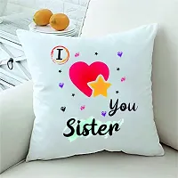Picrazee ?I Love You Sister? Gift for Sister on Her Birthday (1 pc 12?x12? Satin Cushion with Filler, Coffee Mug& Key Ring) (I Love You Sister)-thumb1