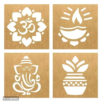 Wooden Rangoli Stencils Set Rangoli Making Kit for Diwali Decoration | Home Decoration Rangoli Making Stencils (4 pcs, 8x8 inches) (WSC-98S)