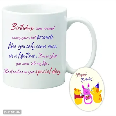 Picrazee Happy Birthday Dost Printed Mug Combo | Siblings | Birthday Gift for Friend | Bestie | Best Friend (Printed - 1 White Coffee Mug & 1 pc Fridge Magnet)""