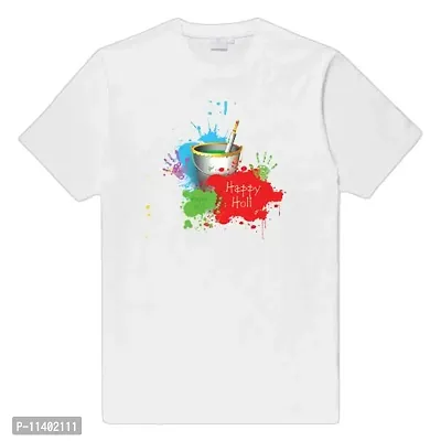 PICRAZEE Holi T-Shirt Printed Round Neck & Half Sleeve White T-Shirt for Couple/Women | Holi Couple T-Shirts(007) (Large)-thumb0