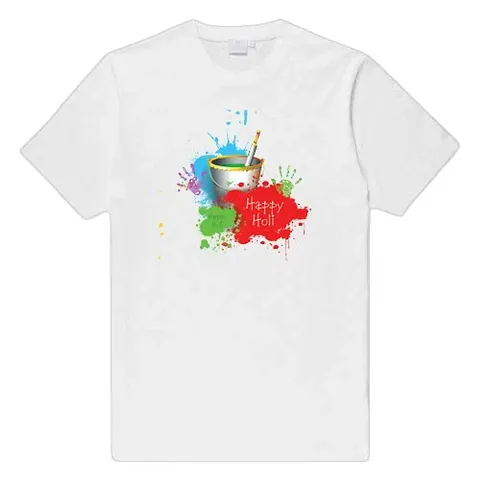 PICRAZEE Holi T-Shirt Printed Round Neck & Half Sleeve White T-Shirt for Couple/Women | Holi Couple T-Shirts(007) (Large)