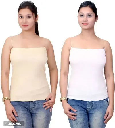 Women's Cotton Fitting Camisole With Transparent Strap ( Pack of 2 )-thumb0