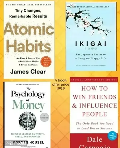 Atomic Habit+Ikigai+Psychology Of Money+How To Win Friends And Infuence People  (paperback)-thumb0