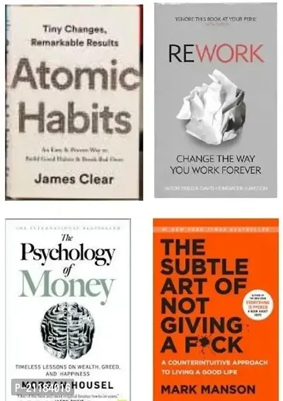 Combo of 4 Books Atomic Habits + Rework + The Psychology Of Money + The Subtle Art Of Not Giving Fuck (Paperback)