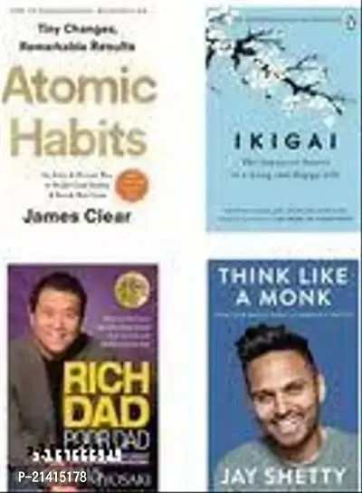 Combo of 4 Books, Atomic Habits + Ikigi + Rich Dad Poor Dad + The Thin Like A Monk (Paperback)-thumb0