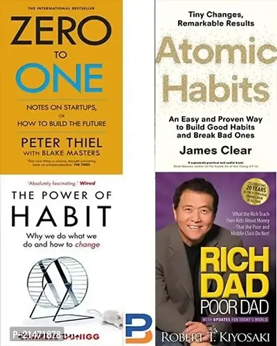 Combo of 4 books: Zero to One +  Atomic Habit + The Power Of Habit + Rich Dad Poor Dad (Paperback)
