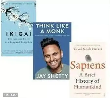 Combo of 3 books :  Ikigai + Think Like A Monk + Sapiens (Paperback)