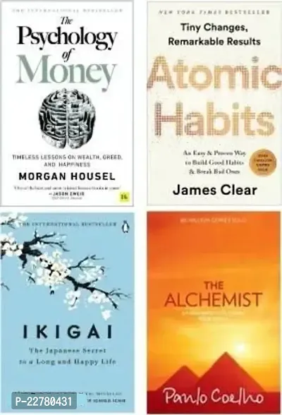 Combo Of 4 Best Selling Books: Psychology Of Money + Atomic Habits + Ikiigai + The Alchemist (Paperback)