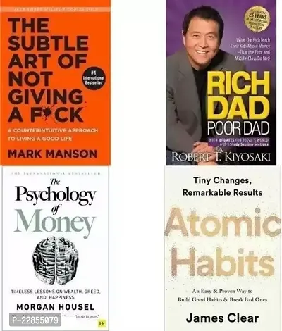 Combo of 4 Books : The Subtle Art Of Not Giving A F*ck + Rich Dad Poor Dad + Psychology of Money + Atomic Habits (Paperback)