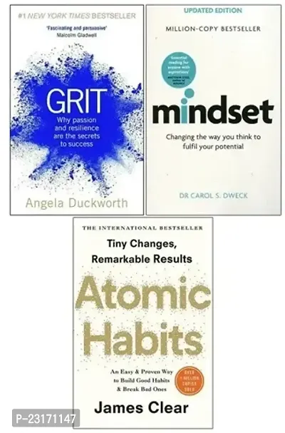 Combo set of 3 Books:- Grit + Mindset + Atomic Habits (Paperback)