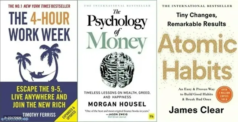Combo Set Of 3 Books:- Psychology of Money + 4 Hour Work Week + Atomic Habits (Paperback)-thumb0