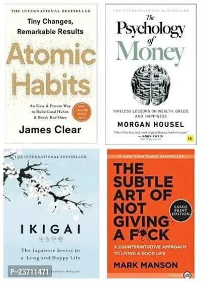 Combo set of 4 Books:- Atomic Habits + Psychology Of Money + Ikigai + The Subtle Art Of Not Giving F*ck (Paperback)