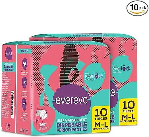 EverEve Ultra Absorbent, Heavy Flow Disposable Period Panties for Sanitary Protection for Ladies, Maternity Delivery Pads, 360 Degree Protection, Post partum use, M-L, (10'sx2) 20 Panties