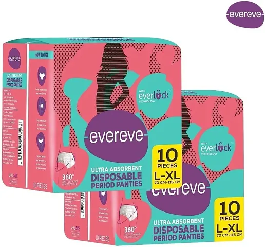 EverEve Ultra Absorbent, Heavy Flow Disposable Period Panties for Sanitary Protection for Ladies, Maternity Delivery Pads, 360 Degree Protection, Post partum use, M-L, (10'sx2) 20 Panties