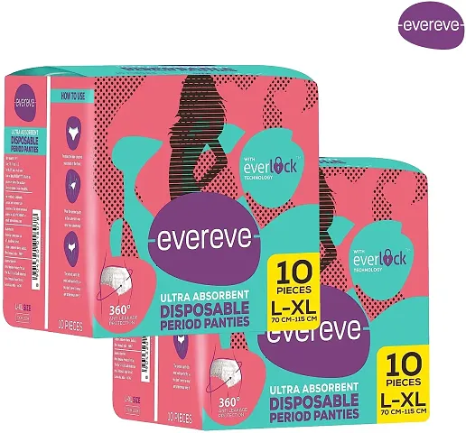 EverEve Ultra Absorbent, Heavy Flow Disposable Period Panties for Sanitary Protection for Ladies, Maternity Delivery Pads, 360 Degree Protection, Post partum use, M-L, (10'sx2) 20 Panties