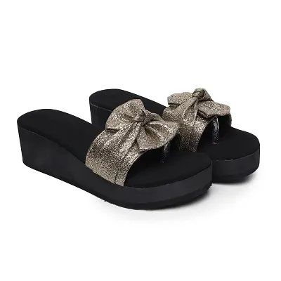 Shoestail Adab Fashionable Women Flipflops & Slippers (Gold, numeric_5)
