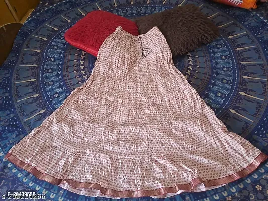 Beautiful Peach Coolor printed Rayon Fabric Free Size Skirt-thumb0