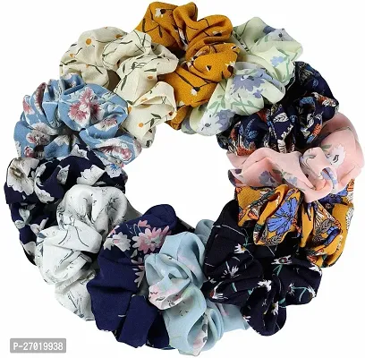 Scrunchies Chiffon Elastic Floral Hair Bands Rubber Band Pack Of 7-thumb0