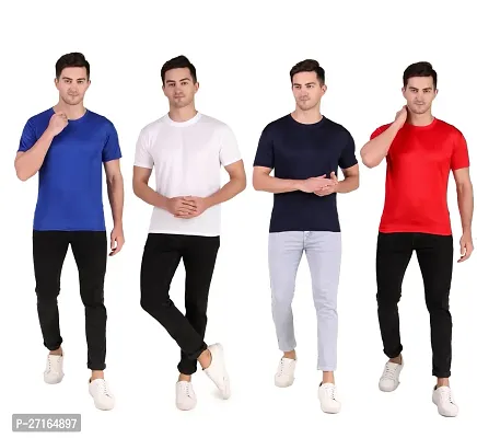 Classic Polyester Solid Tshirt for Men, Pack of 4-thumb0