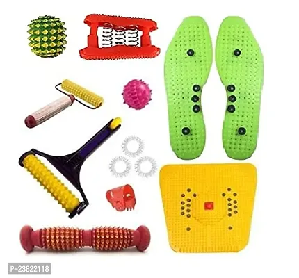Aci Acupressure Pyramidal Cuts Massager Tools Kit Combo With Full Body Power Roller, Acupressure Shoe Sole And Foot Mat (Multicolour)