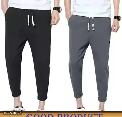 Stylish Multicoloured Cotton Blend Solid Regular Track Pants For Men, Pack Of 2-thumb0