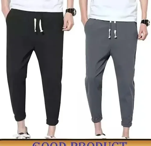 Stylish Multicoloured Cotton Blend Solid Regular Track Pants For Men, Pack Of 2