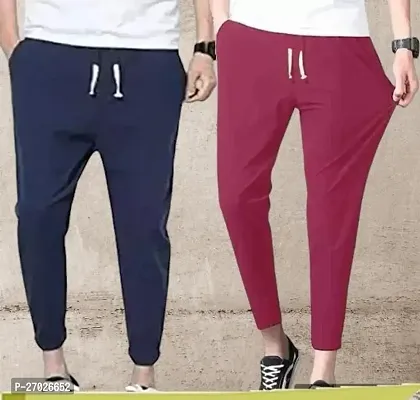 Stylish Multicoloured Cotton Blend Solid Regular Track Pants For Men, Pack Of 2