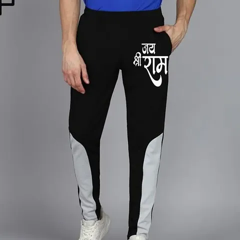 Stylish Black Cotton Blend Printed Regular Track Pants For Men, Pack Of 1