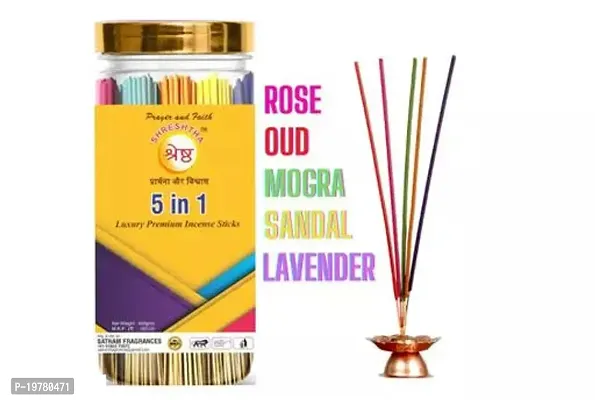 Shreshtha Premium 5 In 1 Rose Sandal Mogra Oud Lavender Incense Sticks Combo