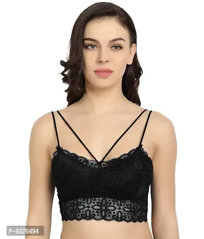 EX+OH Women's Silky Net Lightly Padded Non-Wired Bralette Bra-thumb0