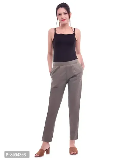 Real Bottom Cotton Strechable Pants Women Casual Trouser (Raseda Green,Small)