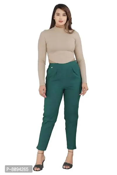 Real Bottom Women Regular Fit Elastic Waist Cotton Formal Trouser (Bottol Green) Solid Pants (XX-Large)-thumb0